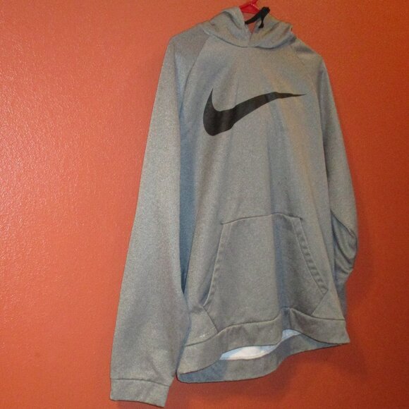 Nike Men X Large Gray Black Graphic Swoosh Warm Long Sleeve Pullover Hoodie - Picture 2 of 10